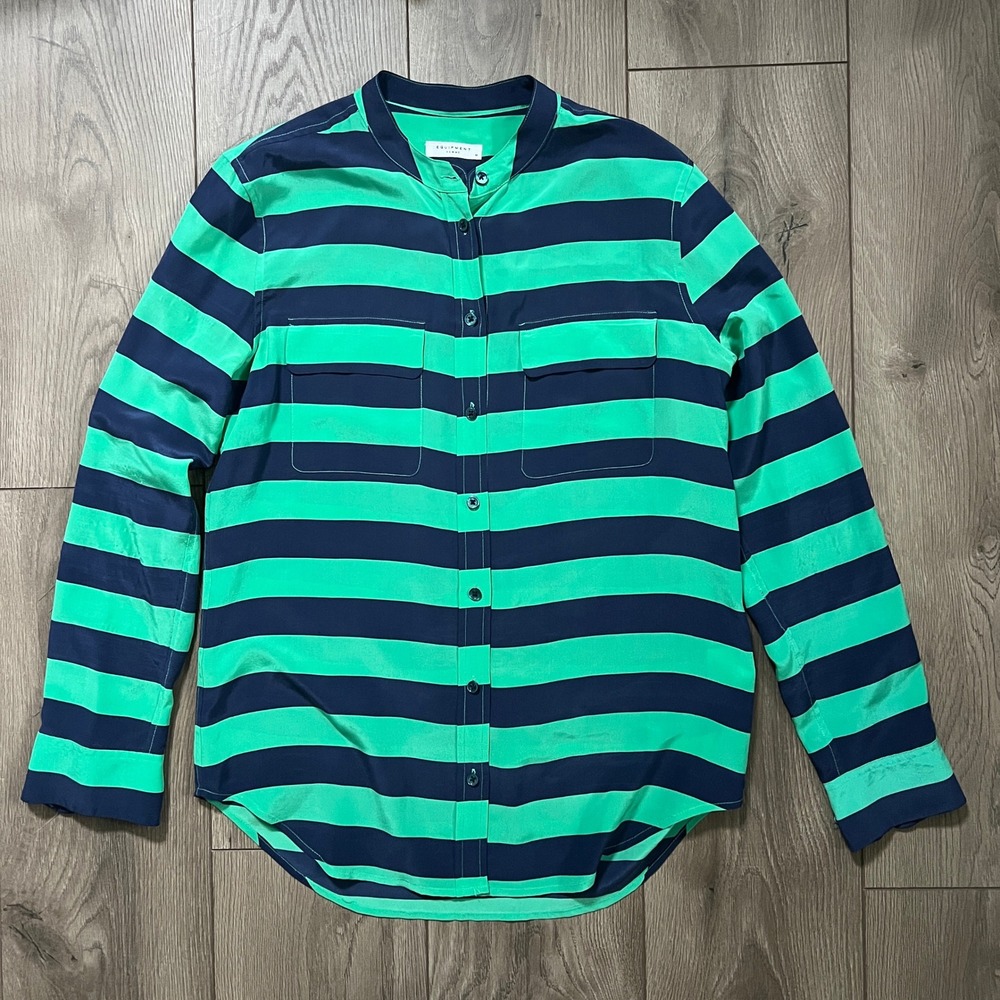 Equipment Femme Womens Medium 100% Silk Button Down Striped Top Long Sleeve
